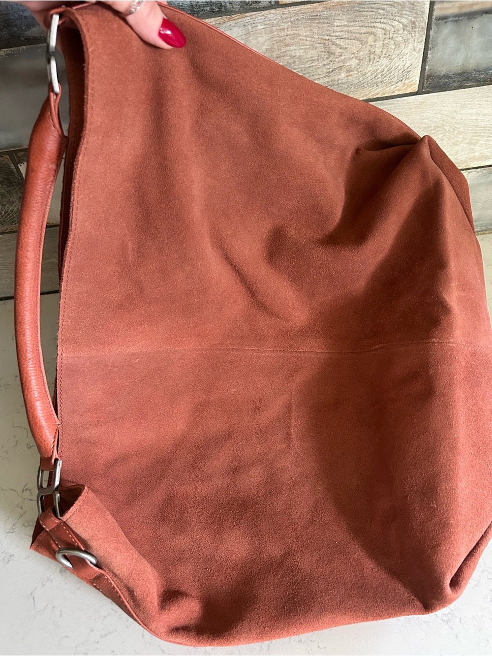 Free People Suzie Suede Slouchy Tote Bag in Between Brown with Wallet/Charm - Picture 10 of 16